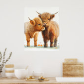 Zwei schöne Hochlandkühe umarmt Poster (Küche)
