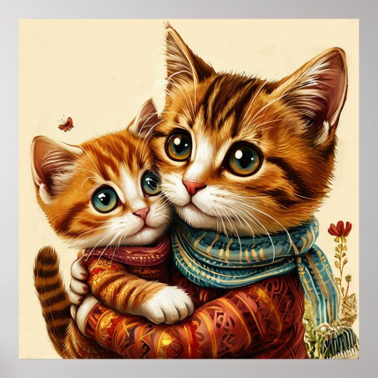 Zwei schöne Katzen umarmt Poster (Vorne)