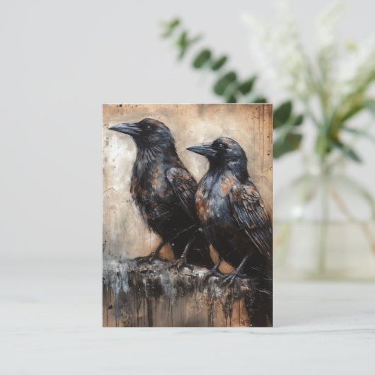 Zwei schöne Krähen Postkarte (Stehend Vorderseite)