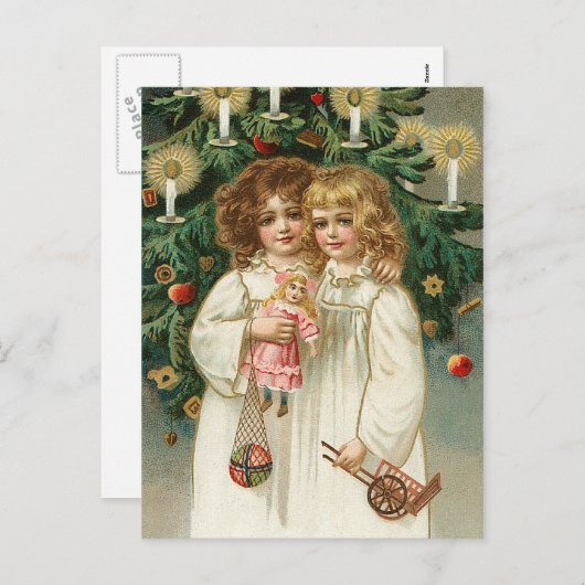 Zwei schöne Mädchen Feiertagspostkarte (Vorne/Hinten)