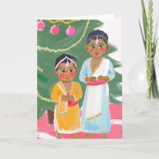 Zwei schöne ostindische Mädchen zu Weihnachten Dankeskarte (Vorderseite)