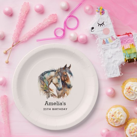 Zwei schöne Pferde Western Boho Birthday Pappteller (Party)