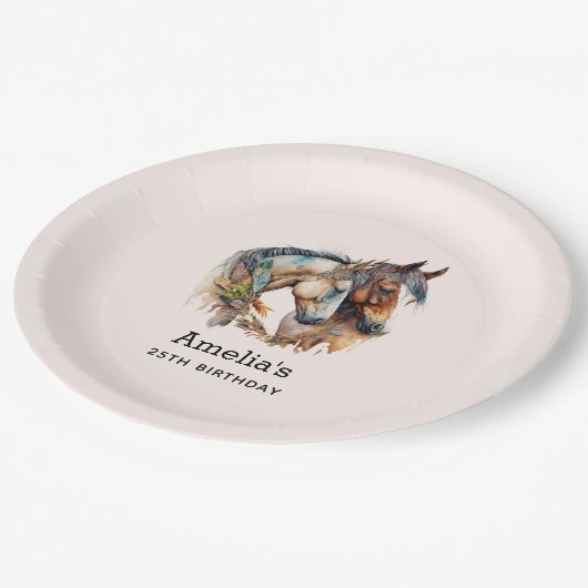 Zwei schöne Pferde Western Boho Birthday Pappteller (Schrägansicht)