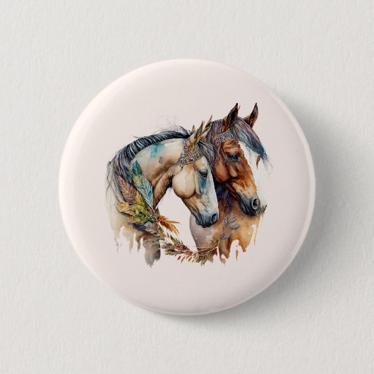 Zwei schöne Pferde Western Boho Button (Vorderseite)