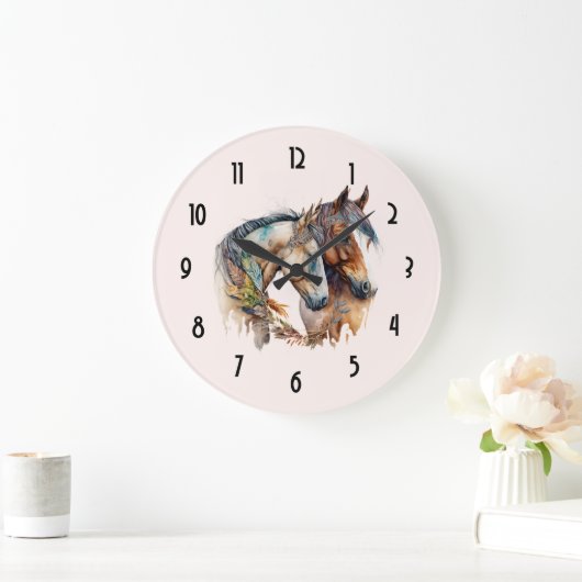 Zwei schöne Pferde Western Boho Große Wanduhr (Zuhause)