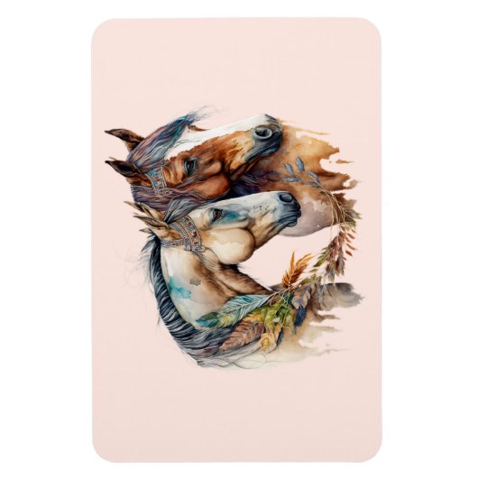 Zwei schöne Pferde Western Boho Magnet (Vertikal)