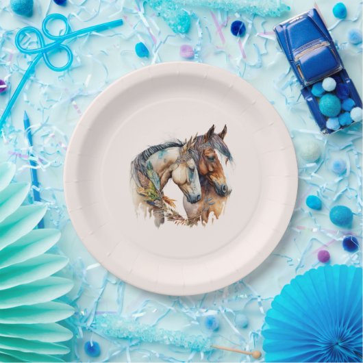 Zwei schöne Pferde Western Boho Pappteller (Party)