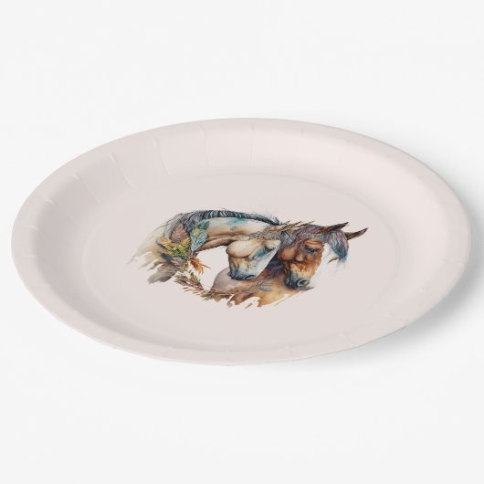 Zwei schöne Pferde Western Boho Pappteller (Schrägansicht)