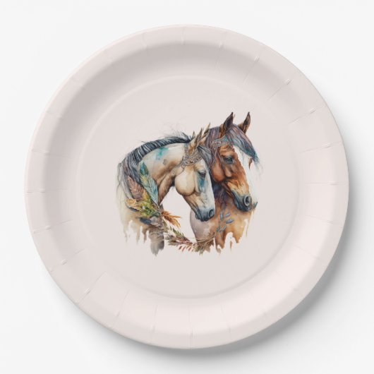 Zwei schöne Pferde Western Boho Pappteller (Vorderseite)