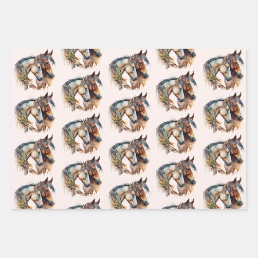Zwei schöne Pferde Western Boho Pattern Geschenkpapier Set (Vorderseite 2)