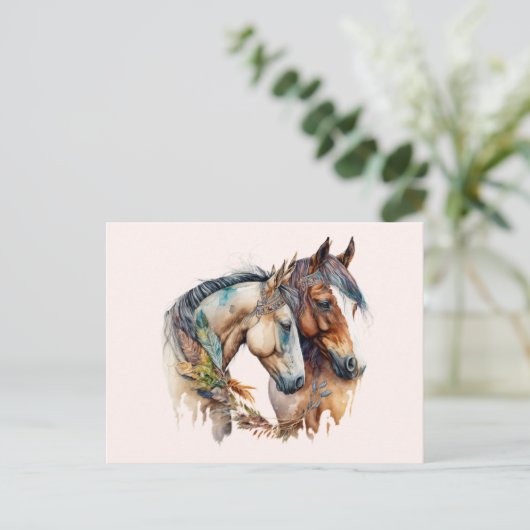 Zwei schöne Pferde Western Boho Postkarte (Stehend Vorderseite)