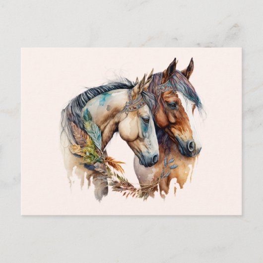 Zwei schöne Pferde Western Boho Postkarte (Vorderseite)