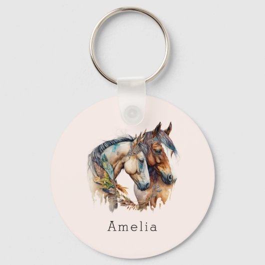 Zwei schöne Pferde Western Boho Schlüsselanhänger (Vorderseite)