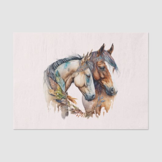 Zwei schöne Pferde Western Boho Seidenpapier (Vorderseite)
