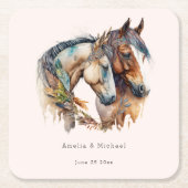 Zwei schöne Pferde Western Boho Wedding Rechteckiger Pappuntersetzer (Vorderseite)