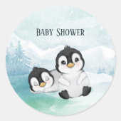 Zwei schöne Pinguine-Babydusche Runder Aufkleber (Vorderseite)
