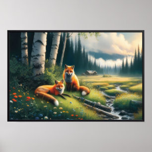 Zwei schöne rote Füchse stehen Poster