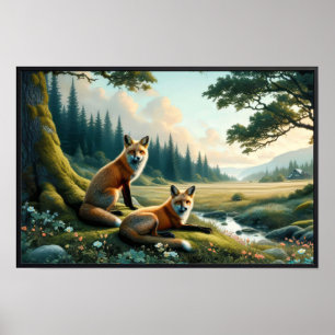 Zwei schöne rote Füchse stehen Poster