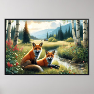 Zwei schöne rote Füchse stehen Poster