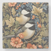 Zwei schöne schwarz gekappte Chickades Steinuntersetzer (Vorderseite)