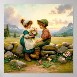 Zwei schöne Vintage Munchkins in Country Kleidung Poster