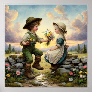 Zwei schöne Vintage Munchkins in Country Kleidung Poster