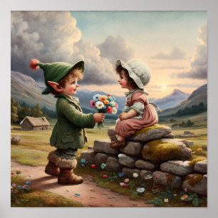 Zwei schöne Vintage Munchkins in Country Kleidung Poster