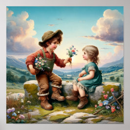 Zwei schöne Vintage Munchkins in Country Kleidung Poster