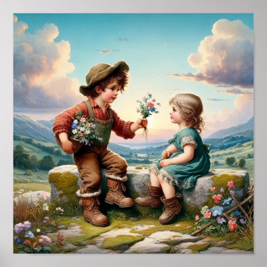 Zwei schöne Vintage Munchkins in Country Kleidung Poster (Vorne)