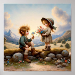 Zwei schöne Vintage Munchkins in Country Kleidung Poster