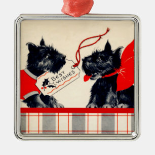 Zwei schottische Hunde, Black Scottish Terrier Orn Silbernes Ornament