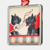 Zwei schottische Hunde, Black Scottish Terrier Orn Silbernes Ornament (Links)
