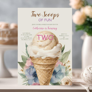 Zwei Schüsseln Fun Ice Creme 2. Geburtstag Party Einladung