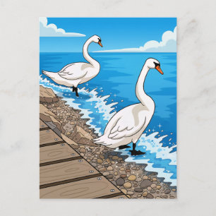 Zwei Schwäne an einem See auf einer Postkarte