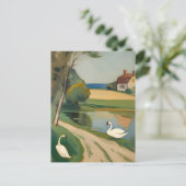 Zwei Schwäne in der Nähe eines Teiches Postkarte (Stehend Vorderseite)