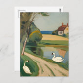 Zwei Schwäne in der Nähe eines Teiches Postkarte (Vorne/Hinten)