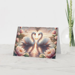 Zwei Schwäne in Liebe auf einer Teichlehne Karte
