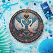 Zwei Schwäne mit Blumendesign und Zierdesign Pappteller (Party)