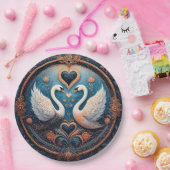 Zwei Schwäne mit Blumendesign und Zierdesign Pappteller (Party)