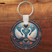 Zwei Schwäne mit Blumendesign und Zierdesign Schlüsselanhänger (Rückseite)