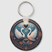 Zwei Schwäne mit Blumendesign und Zierdesign Schlüsselanhänger (Rückseite)