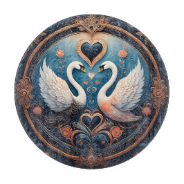 Zwei Schwäne mit Blumendesign und Zierdesign Schneidebrett