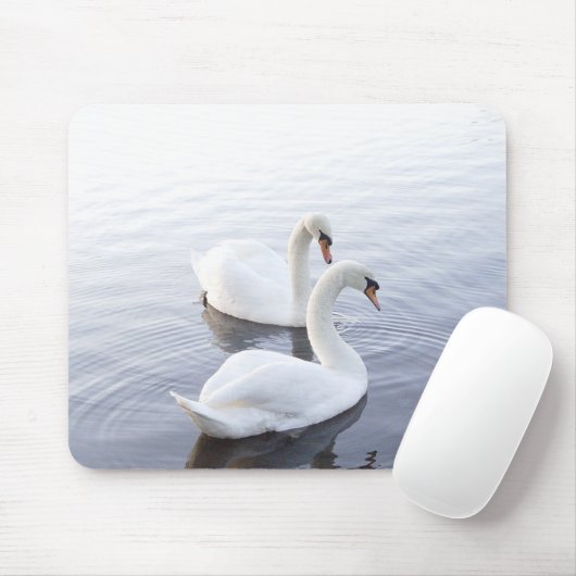 Zwei Schwäne schwimmen am ruhigen See Mousepad (Mit Mouse)