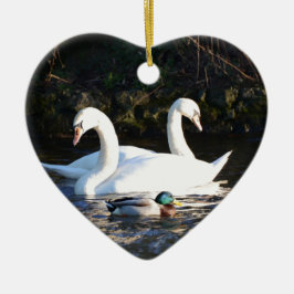 Zwei Schwäne und eine Ente Keramik Ornament