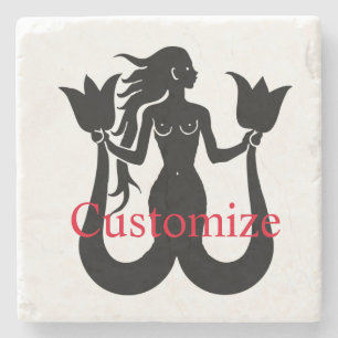 Zwei Schwanz Mermaid Silhouette Thunder_Cove Steinuntersetzer