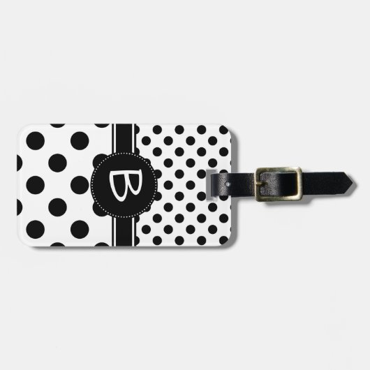 Zwei Schwarz-Polka-Dot-Muster Monogram Gepäckanhänger (Vorderseite horizontal)