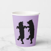 Zwei Schwarze Bären tanzen auf Lila Silhouette Pappbecher (Rückseite)