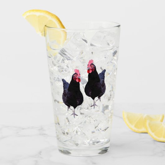 zwei schwarze Funky Chickens, Glas (Vorderseite Ice)