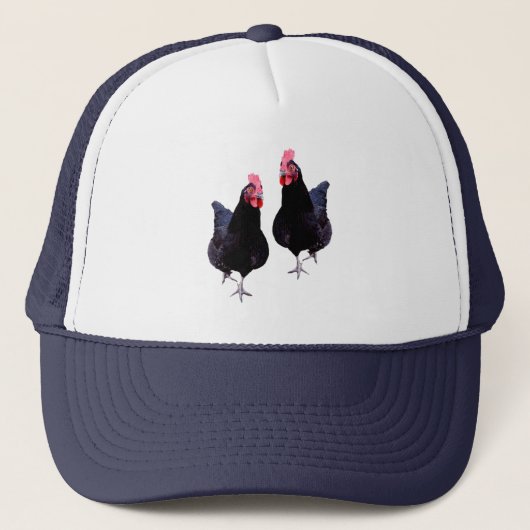 Zwei schwarze Hühner, Hut Truckerkappe (Vorderseite)