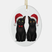 Zwei schwarze Kätzchen mit Weihnachtsmannmütze Wei Keramik Ornament (Rechts)